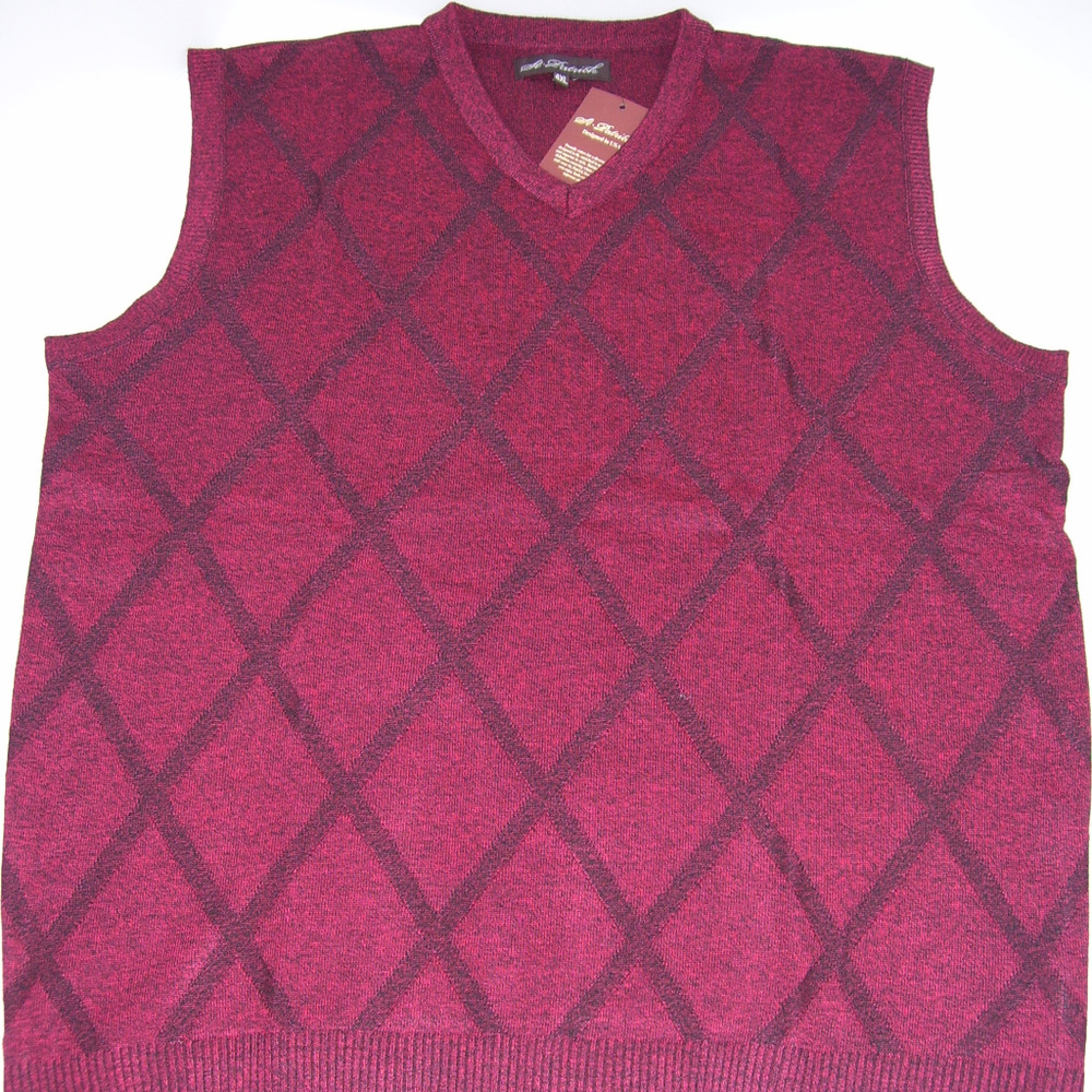Mens V Neck Wine Red Argyle Sweater Vest 4XL XXXXL - Picture 3 of 6